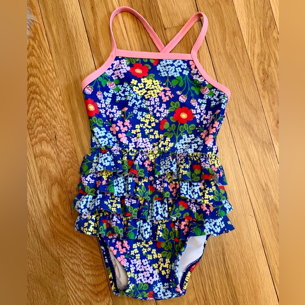 Hanna Andersson 80 Girls’ Ruffled One -Piece Floral Swimsuit